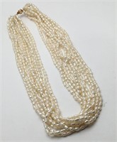 Pearl Beaded Multistrand Necklace W 14k Gold Clasp
