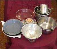 Assortment of pie pans, pie weights, assortment