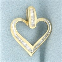 Baguette Diamond Heart Pendant in 10k Yellow Gold