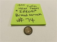 1895 ERROR indian head penny broadstruck