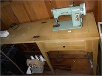 Blue Vintage Singer Sewing Machine and Table