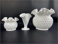 (3) Vintage Milk Glass Hobnail Vases