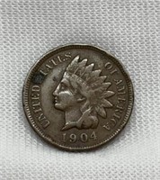 Of) 1904 Indian head penny condition F