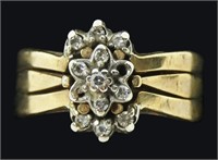 14K Yellow gold diamond cluster cocktail ring,