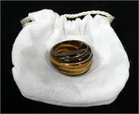 Large dome style tiger eye ring with inlaid 14K
