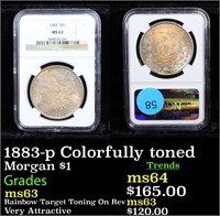 1883-p Colorfully toned Morgan $1 Graded ms63