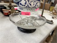 STERLING SILVER 4 SECTIONED GLASS BOWL