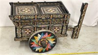 Rickshaw Bar Cart Wagon Hand Painted Wooden Folk