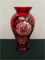 Vintage 9-in hand blown cranberry art glass hand