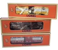 THREE LIONEL BOXCARS NEW IN BOX