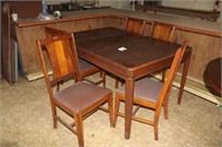SQUARE WOODEN TABLE W/ 5 CHAIRS - 57.5" X 39.5"