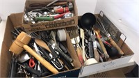 3 boxes of kitchen utensils. Some are old
