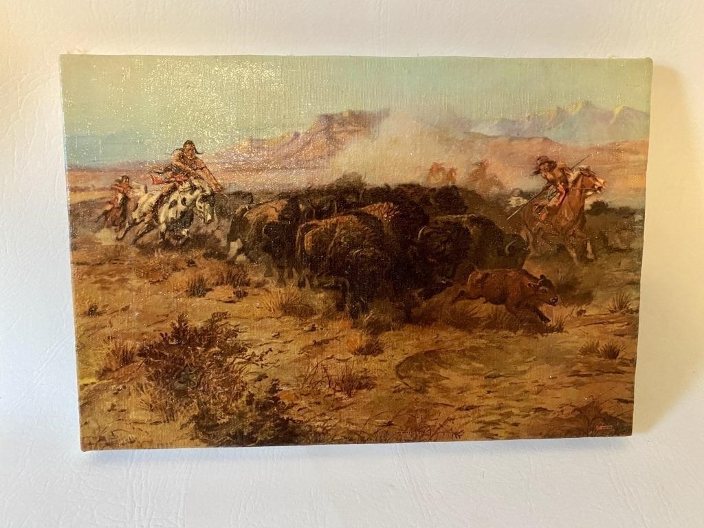Famous CM Russell "Buffalo Hunt" signed Canvas
