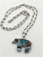Sterling Native Indian Gemstone Bear Necklace
