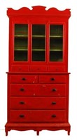 Red Painted China Cabinet from New Mexico