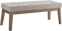 Velvet Upholstered Tufted Bench  43L  Taupe