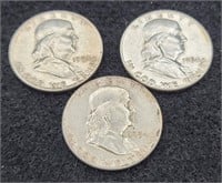(3) 1954 Franklin 90% Silver Half Dollars