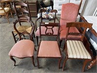 (6) Primitive Victorian Style Oak Chairs.