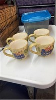 4 Glass Coffee Cups & Storage Container with