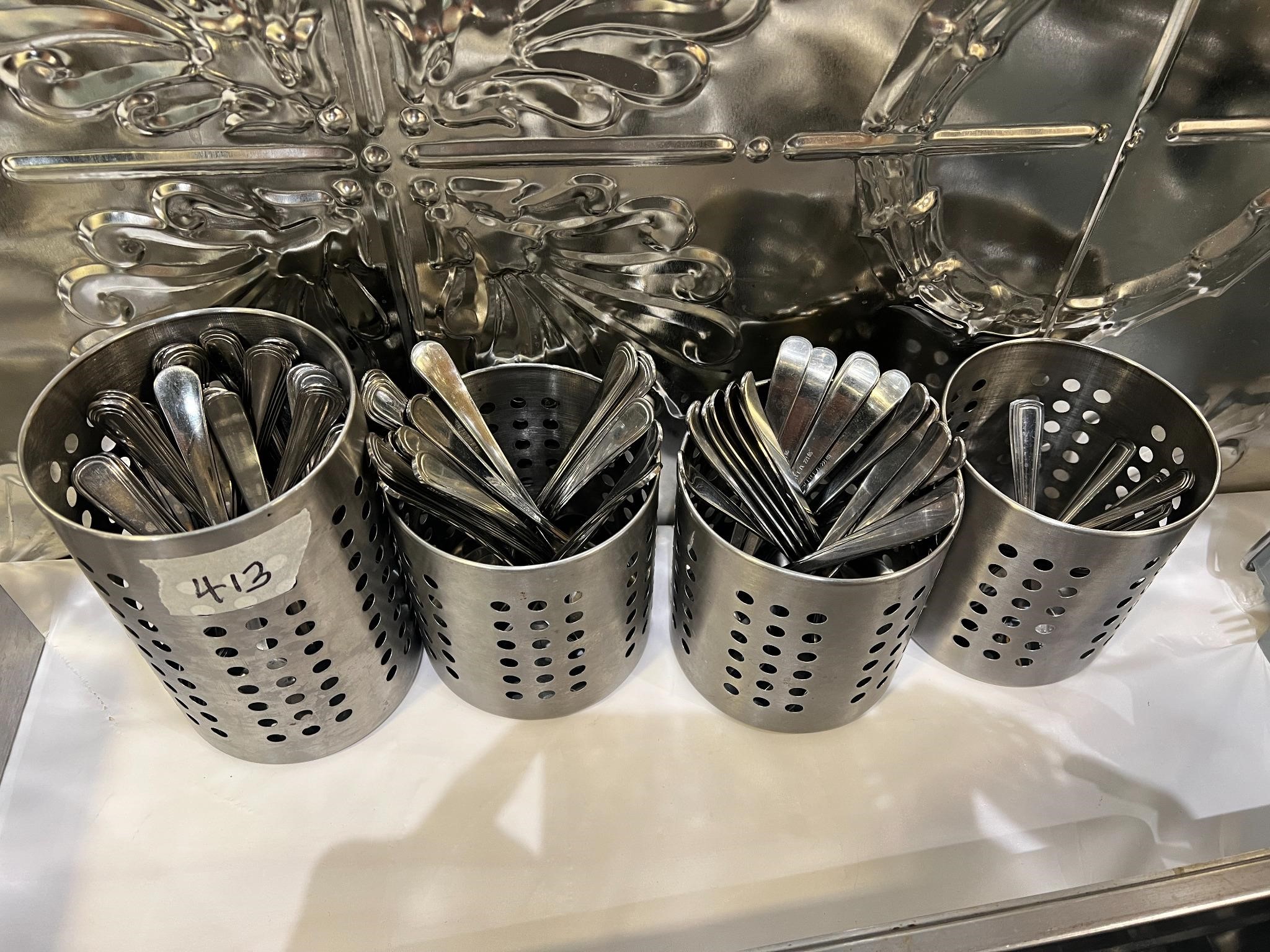 4 Steel Cutlery Bins with Spoons