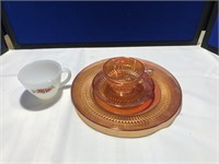 3 Pieces of Carnival Glass & 1 Fire King Coffee Cu