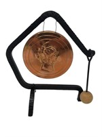 Mini tabletop  Provence copper iron gong on stand