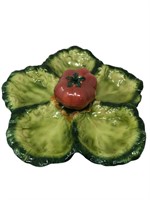 Majolica pottery chip and dip platter tomato