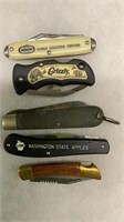 5 Vtg Adv Pocket Knives