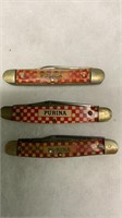 3 Vtg Purina Pocket Knives