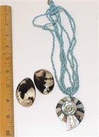 Vintage Real Seashell Earrings & Pendant Necklace