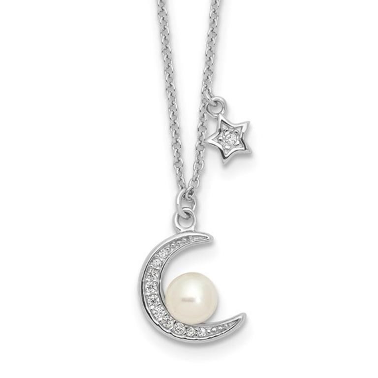 Sterling Silver FWC Pearl Moon Star Necklace