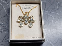Crystal Birthstone angel necklace and earrings