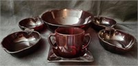 7pcs Vintage Red Glass Dishes