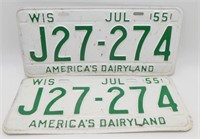 Set of 1955 Wisconsin License Plates