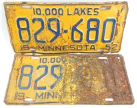 Set of 1952 Minnesota License Plates