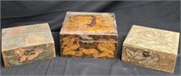 Set of 3 Handmade Pyrography Wooden Boxes