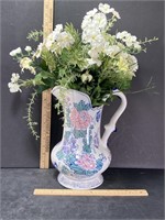 Vintage Colorful Pitcher With Artificial Flowers