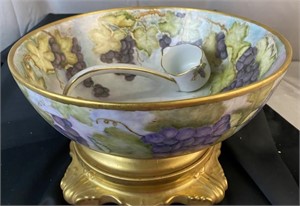 Hand Painted Porcelain Punch Bowl-Artist Ruth