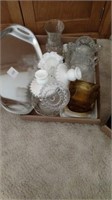 SERVING TRAY, CANDLE HOLDERS, ASH TRAY