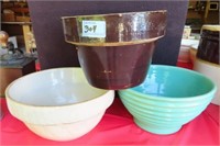 3 CROCK MIXING BOWLS - SOME CHIPS