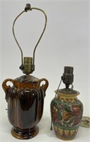 VTG Brown Drip Glaze & Heavy Italian Pottery Lamps