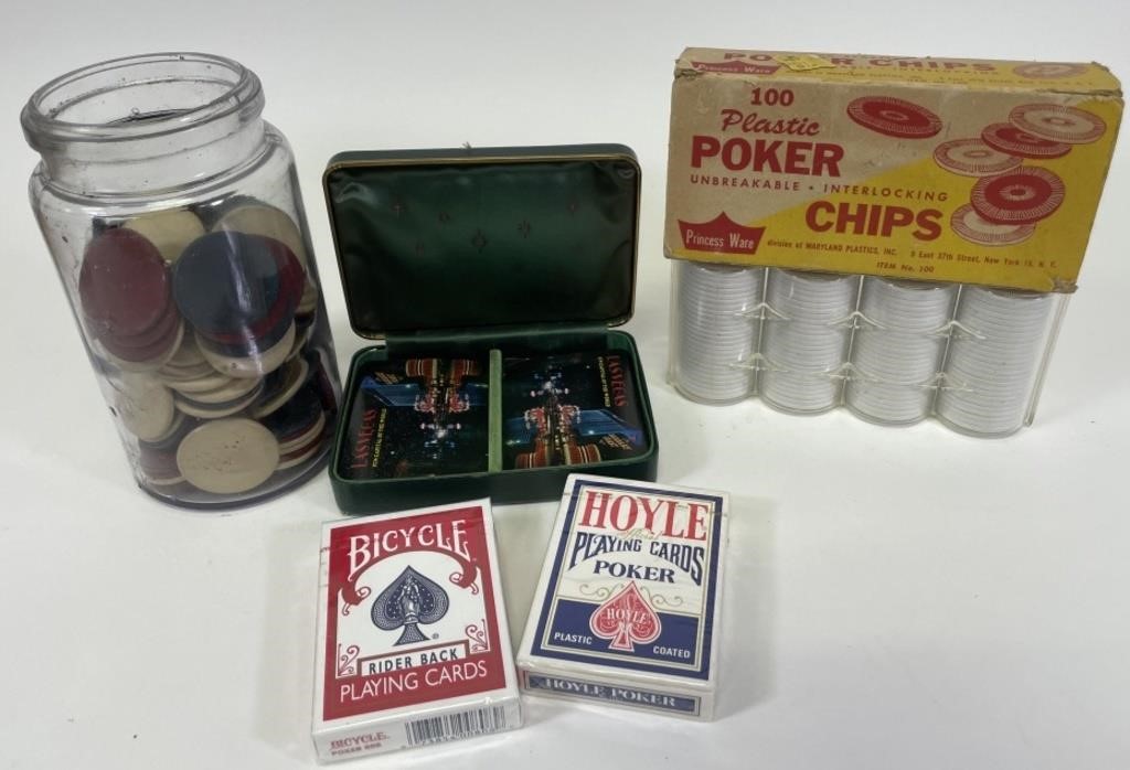 Antique & Vintage Poker Chips & Playing Cards Lot