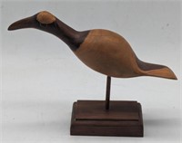 (E) Vintage hand carved duo-toned wooden bird on