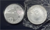 Two UNC Australian 1-Oz. Silver Dollars