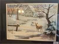 Ruth Louchs Watercolor Deer In Snow