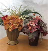 Pair of decorative vases w/ faux flowers