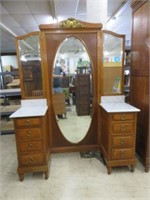 ANTIQUE OAK FRENCH MARBLE TOP VANITY WITH ORMOLU