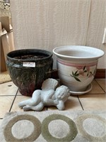 Three pcs yard art including USA Pottery Planter (