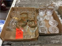 Mid century gold trim glasses, pressed glass