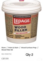 2 x LEPAGE WOOD FILLER 225ML - Latex Wood Filler,